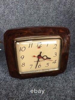 Vtg art deco General Electric brown swirl bakelite clock