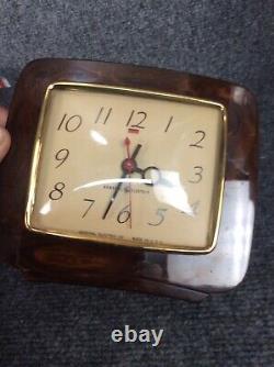 Vtg art deco General Electric brown swirl bakelite clock