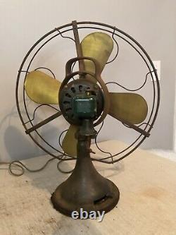 16 Pales en Laiton Antique Ge de Ventilateur Général Électrique Oscillant en Fonte