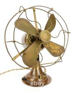 1919 General Electric Ge All Brass Electric Antique 8 Lame D'éventail De Bureau Cage