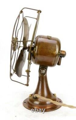 1919 General Electric Ge All Brass Electric Antique 8 Lame D'éventail De Bureau Cage