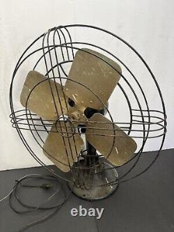 ANTIQUE Ancien Ventilateur Oscillant à 4 Lames Carrées GENERAL ELECTRIC GE Fonctionne