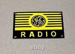 Affiche en porcelaine vintage rare de radio music General Electric pour voiture essence auto huile