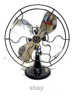 Ancien ventilateur électrique vintage collectible GE oscillant des années 1920 avec pale en aluminium restauré