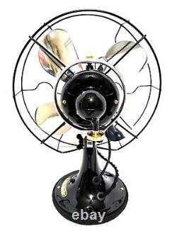 Ancien ventilateur électrique vintage collectible GE oscillant des années 1920 avec pale en aluminium restauré