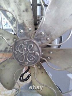 Antique General Electric Eventail Oscillant 12 Étoiles 6 Lames En Laiton Et Garde 78777