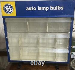 Armoire d'affichage de comptoir pour ampoules de lampe auto GE vintage - avec 1 étagère et 3 tiroirs inclinés