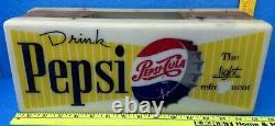 Boire Pepsi Cola Enseigne publicitaire vintage éclairée de magasin général à lire