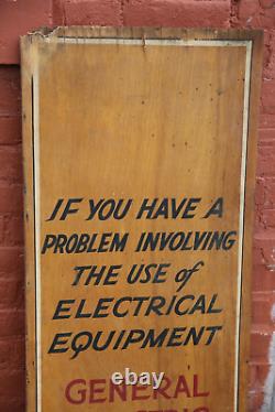 Enseigne en bois Vintage General Electric équipement électrique téléphones moteurs, etc.