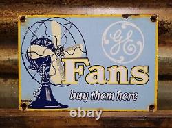 Enseigne en porcelaine Vintage General Electric pour les ventilateurs, les revendeurs de gaz et d'appareils électroménagers.