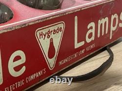 Enseigne publicitaire d’exposition de magasin General Electric pour lampes Hygrade vintage