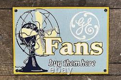 Général Electric GE Fans Achetez-les Ici Enseigne de Magasin Vintage en Porcelaine, 7 x 10