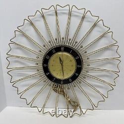 HORLOGE MURALE ÉLECTRIQUE ATOMIQUE VINTAGE GE SUNBURST 20 FONCTIONNEMENT 2502 1960s USA MCM