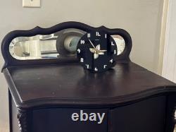 Horloge Mirage General Electric Art Déco VTG Noir Argent Verre Miroité 5F52