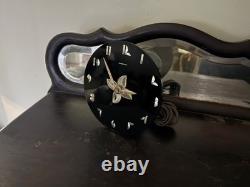 Horloge Mirage General Electric Art Déco VTG Noir Argent Verre Miroité 5F52
