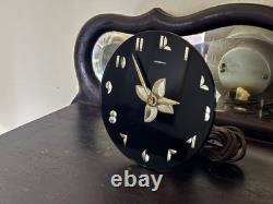 Horloge Mirage General Electric Art Déco VTG Noir Argent Verre Miroité 5F52