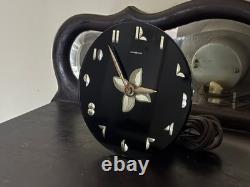 Horloge Mirage General Electric Art Déco VTG Noir Argent Verre Miroité 5F52