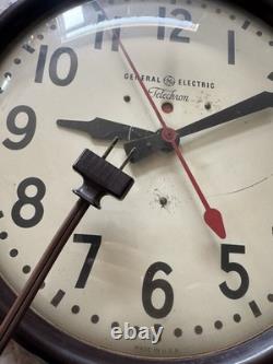 Horloge d’école vintage General Electric Telechron 14,5 modèle 1HA1612 USA en bakélite