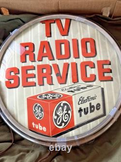 Horloge lumineuse publicitaire vintage GE General Electric pour service de télévision et de radio avec tube