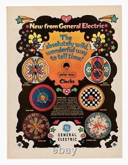 Horloge murale Wow Now Peter Max des années 1960 GE Psychedelic Groovy Pop Art Works VTG