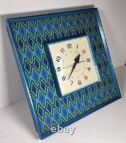 Horloge murale bleue à motif Vtg Mid Century General Electric Model 2548 fonctionne