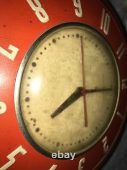 Horloge murale de cuisine GENERAL ELECTRIC 2H26 vintage des années 1960, rouge/blanc, diamètre 7¼, fonctionne
