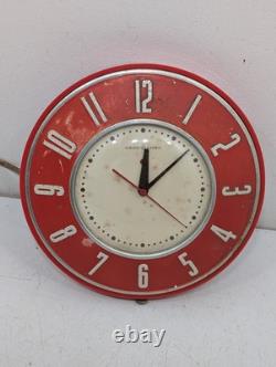Horloge murale de cuisine Vintage des années 1950 General Electric 2H26 Rouge 7,5 Mid-Century
