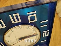 Horloge murale en lucite bleu cobalt vintage General Electric carrée rétro FONCTIONNANT