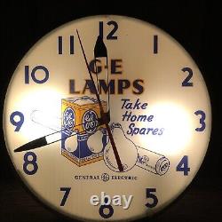 Horloge murale publicitaire Vtg Telechron G. E. General Electric Lampe Ampoule Lumineuse Fonctionne