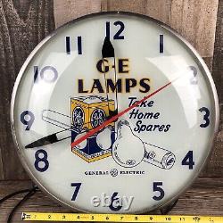 Horloge murale publicitaire Vtg Telechron G. E. General Electric Lampe Ampoule Lumineuse Fonctionne