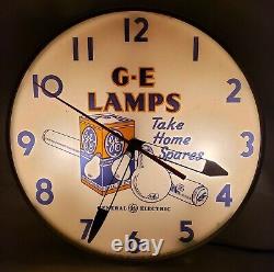 Horloge publicitaire Vintage Telechron G-E General Electric pour lampes ampoules lumineuses