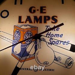 Horloge publicitaire Vintage Telechron G-E General Electric pour lampes ampoules lumineuses