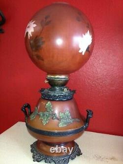 Magnifique Grand Vintage Ornate Parlor Kerosene Lampe À Huile Électrique Peint Shade