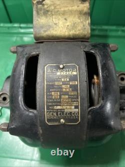 Moteur AC General Electric GE vintage 1925 27468 1/4 HP 1725 tr/min arbre en D 1/2