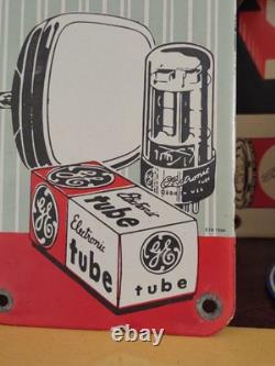 Panneau en Porcelaine Métal Vintage de Revendeur de Radio TV GE Service de Réparation de Tubes Rare