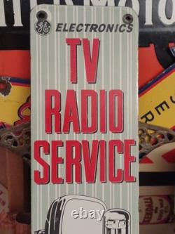 Panneau en Porcelaine Métal Vintage de Revendeur de Radio TV GE Service de Réparation de Tubes Rare