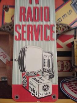 Panneau en porcelaine et métal vintage rare du revendeur Ge Radio Tv - Service de réparation de tubes