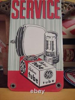 Panneau en porcelaine et métal vintage rare du revendeur Ge Radio Tv - Service de réparation de tubes