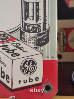 Panneau en porcelaine et métal vintage rare du revendeur Ge Radio Tv - Service de réparation de tubes