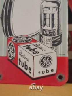 Panneau en porcelaine et métal vintage rare du revendeur Ge Radio Tv - Service de réparation de tubes