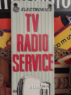 Panneau en porcelaine et métal vintage rare du revendeur Ge Radio Tv - Service de réparation de tubes