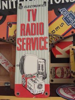 Panneau en porcelaine et métal vintage rare du revendeur Ge Radio Tv - Service de réparation de tubes