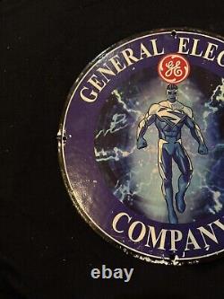 Panneau publicitaire en porcelaine de la General Electric Company pour pompe de service à gaz et huile vintage