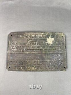 Plaque d'enseigne de transformateur d'utilité électrique en métal vintage de la marque GE General Electric