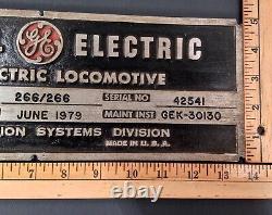 Plaque de constructeur de locomotive Vintage General Electric GE B823-7 1979 Erie, PA USA