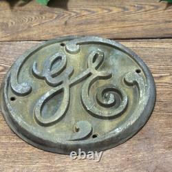 Plaque de publicité en laiton antique GE General Electric VTG 5 3/4