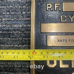 Plaque en métal vintage GE General Electric Générateur de courant alternatif 1918