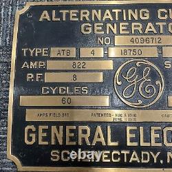 Plaque en métal vintage GE General Electric Générateur de courant alternatif 1918