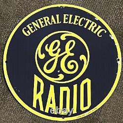 Plaque en porcelaine Vintage General Electric Ge Radio Service Station Pump Plate Ad