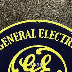 Plaque en porcelaine Vintage General Electric Ge Radio Service Station Pump Plate Ad